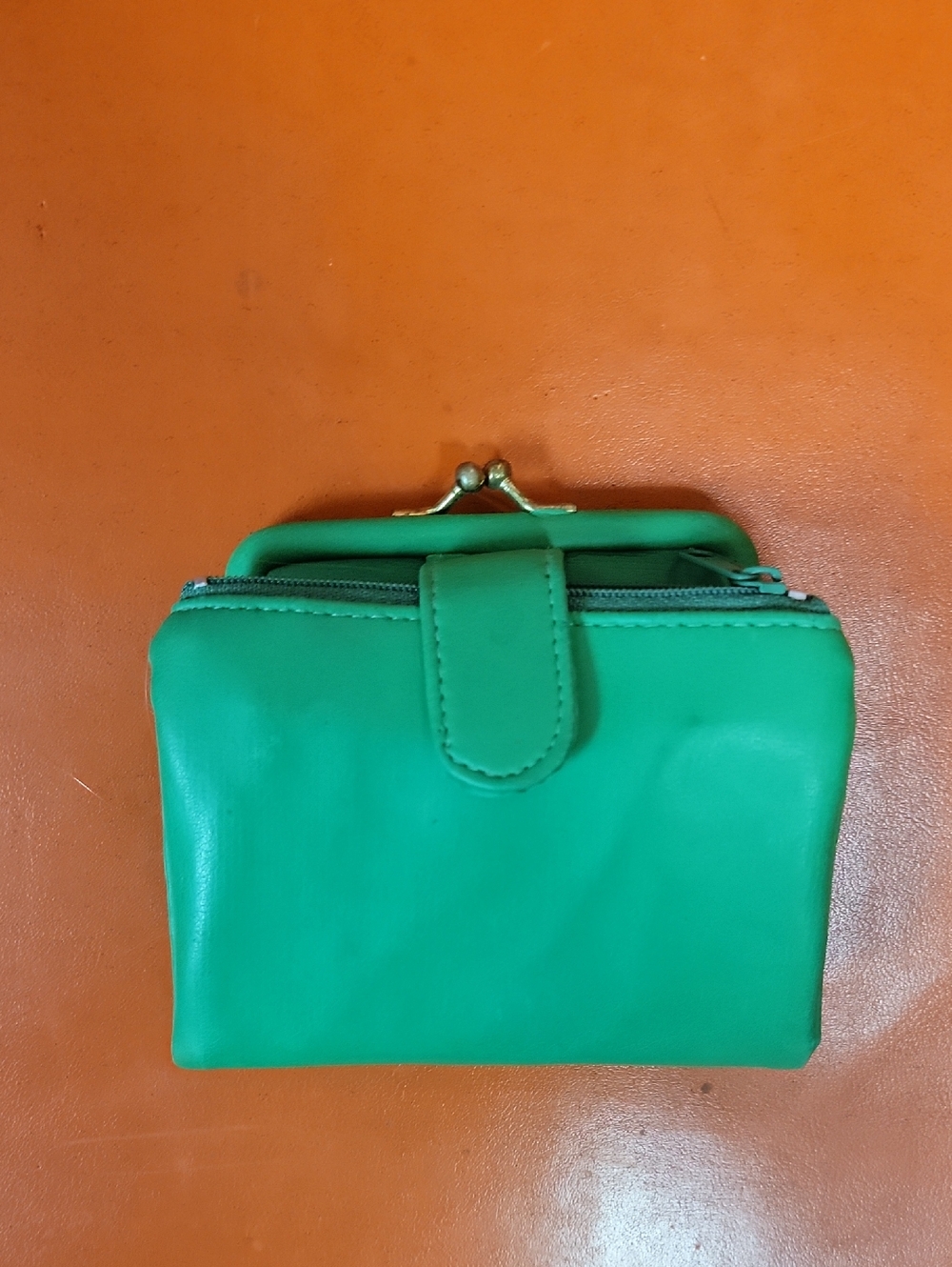 Women's Green Leather Coin Wallet with Snap Closure
